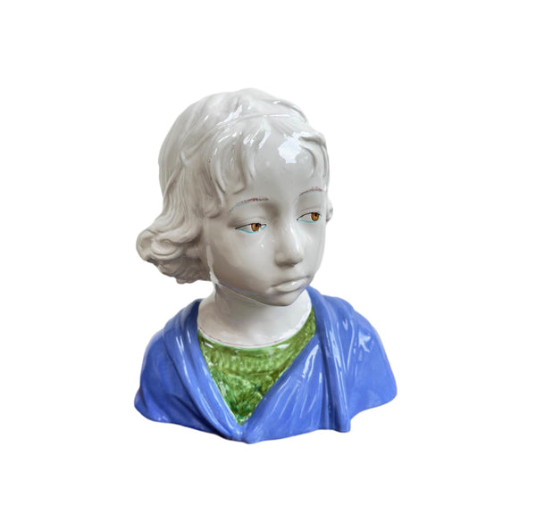 Vintage Majolica Bust of a Young Boy after Della Robbia Renaissance Italy