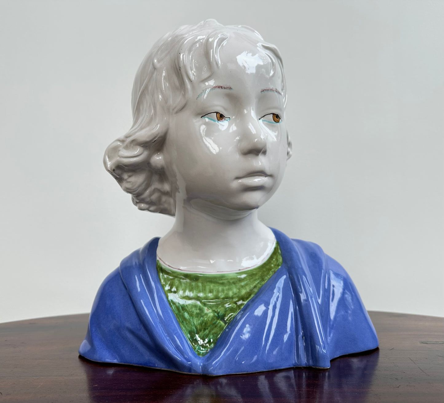 Vintage Majolica Bust of a Young Boy after Della Robbia Renaissance Italy