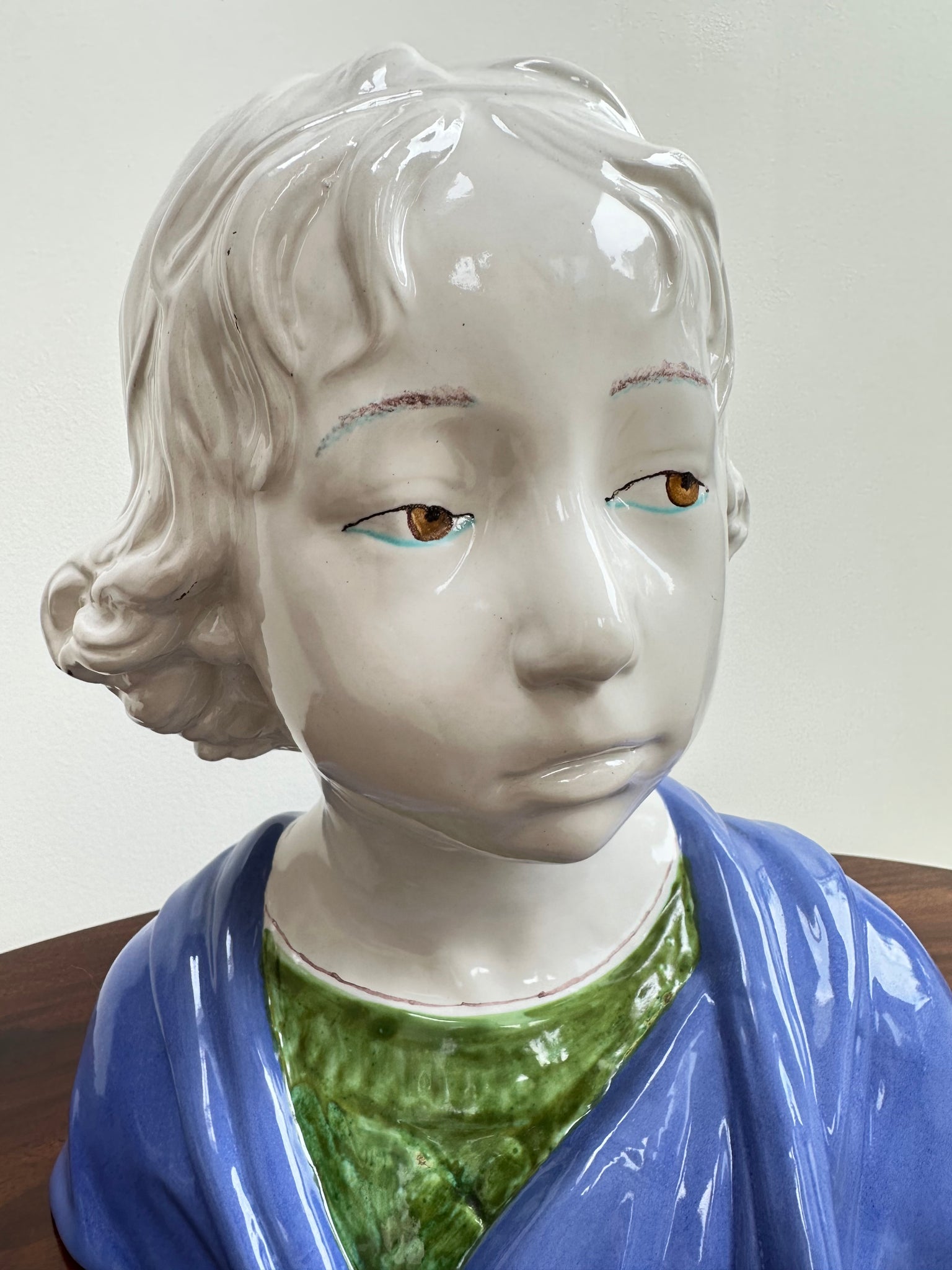 Vintage Majolica Bust of a Young Boy after Della Robbia Renaissance Italy