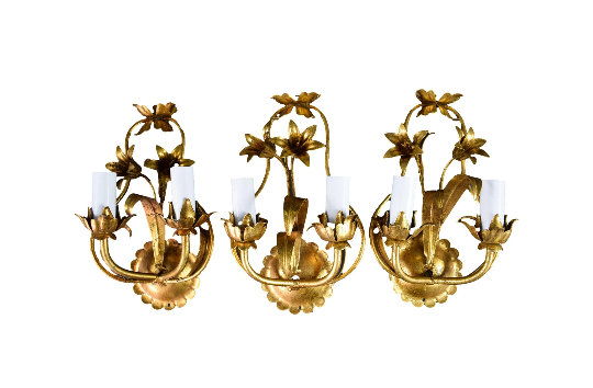 Set of Three Hollywood Regency Double Wall Lights Sconces Hans Kögl
