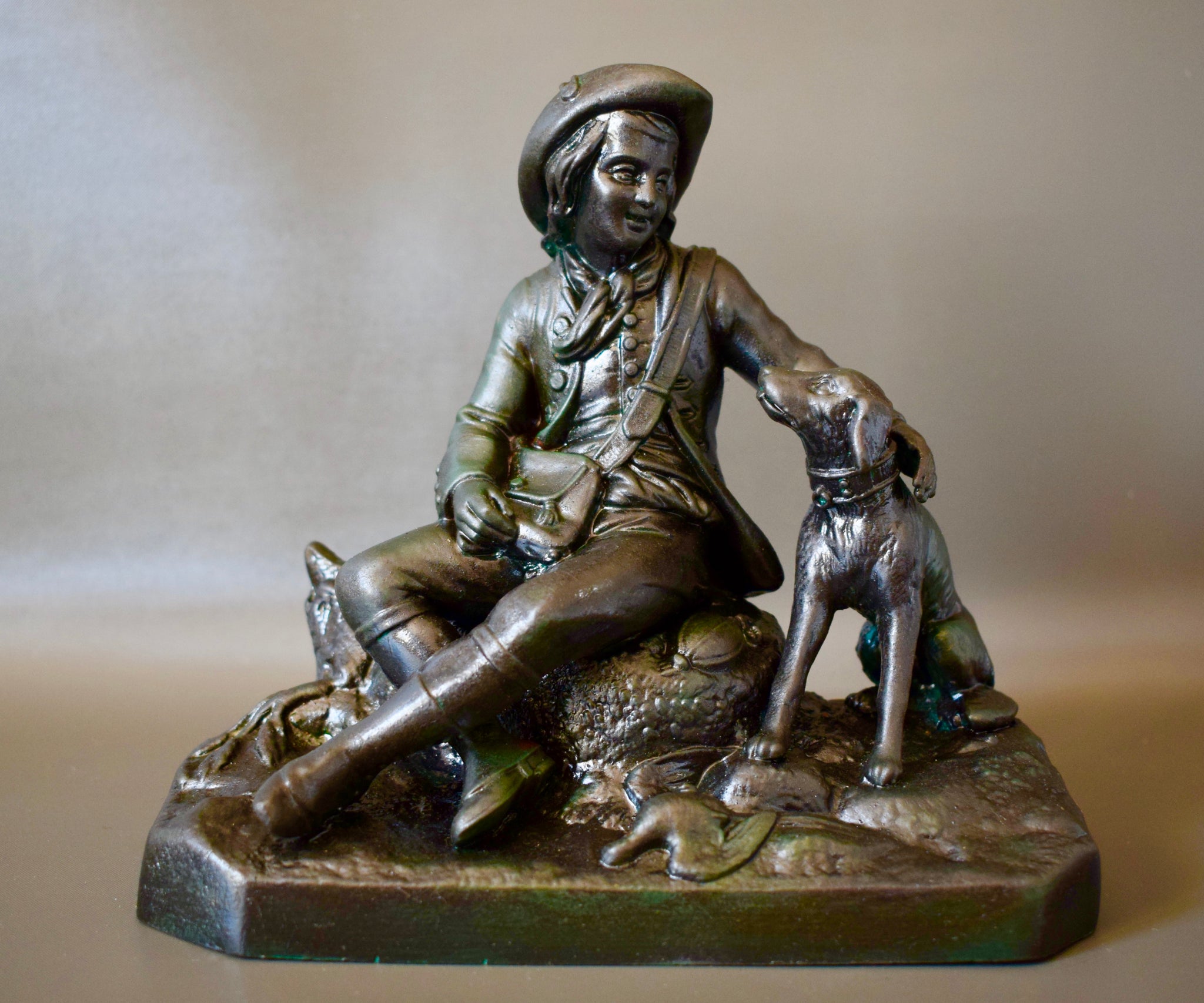 Hunter and his Dog Sculpture - Charmantiques
