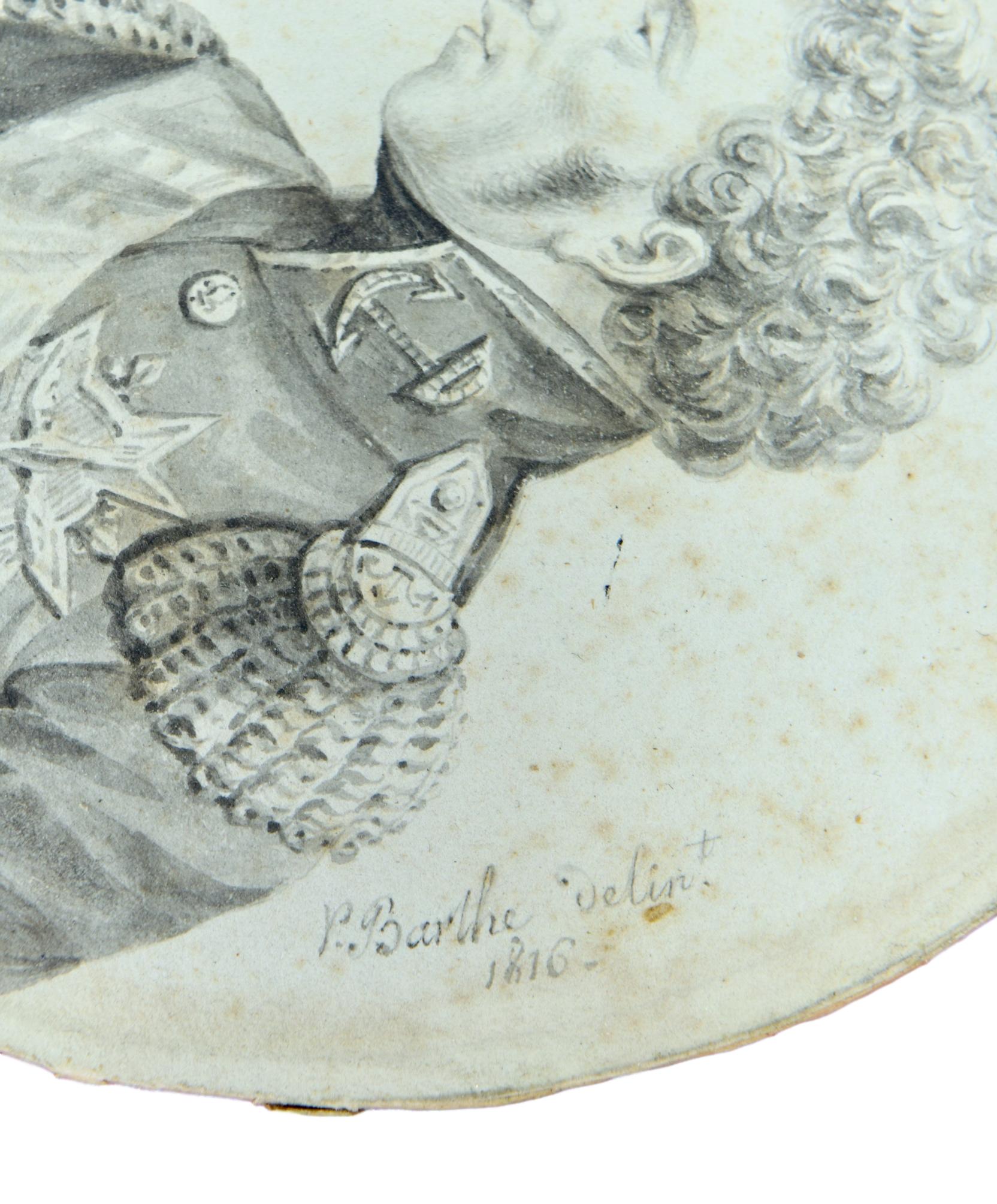 Miniature Drawing Marshal 1816 - Charmantiques