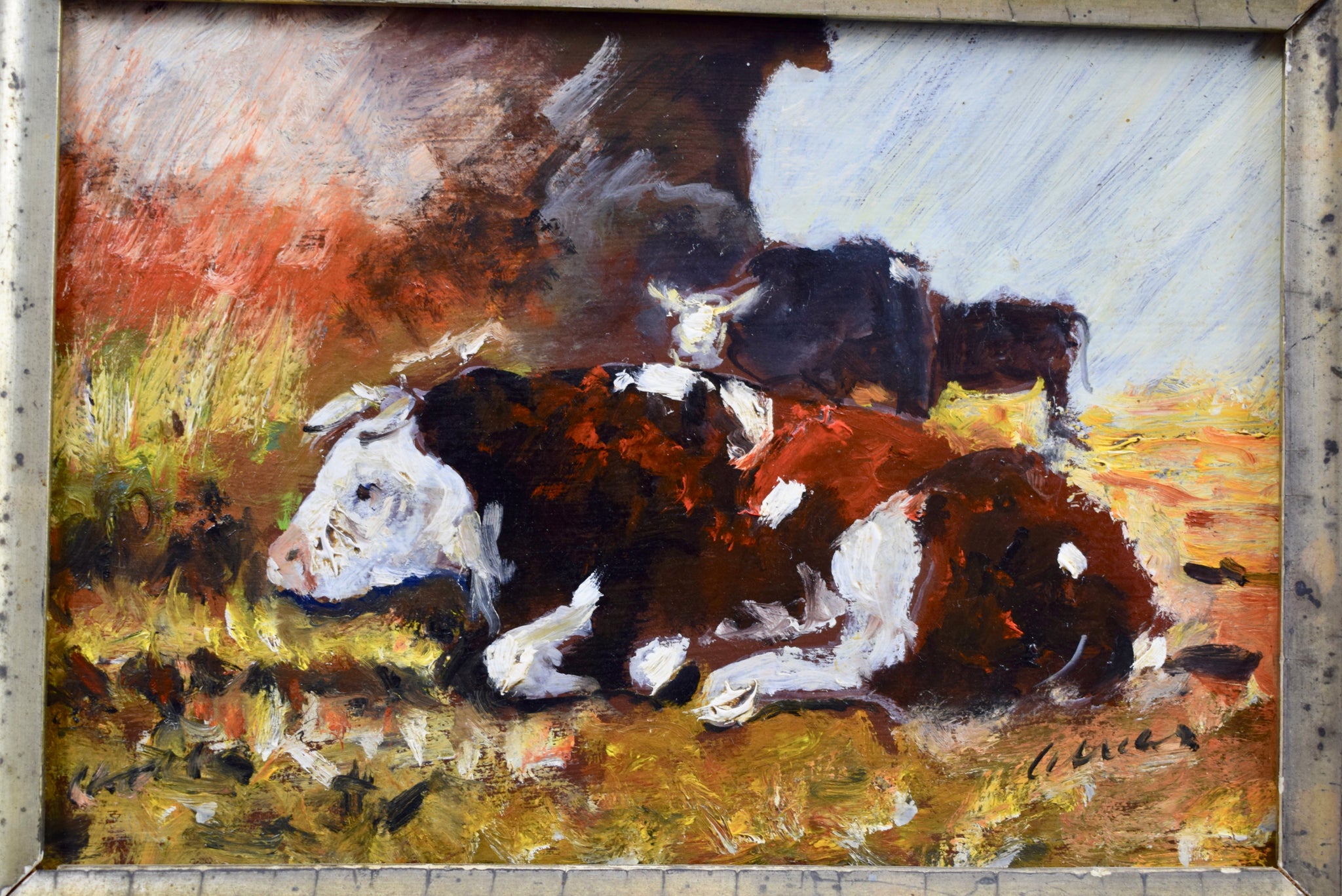 Impressionist Cows Painting - Charmantiques