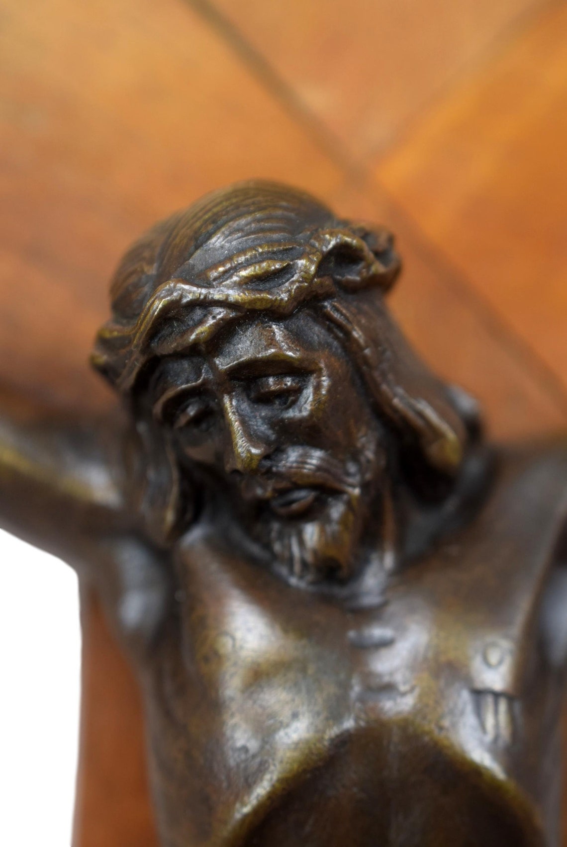 Art Deco Crucifix for Wall Bronze and Wood Cross Jesus