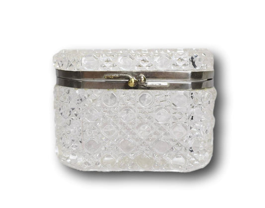 Diamond Cut and Cabochon Crystal Casket Jewelry Vanity Hinged Box