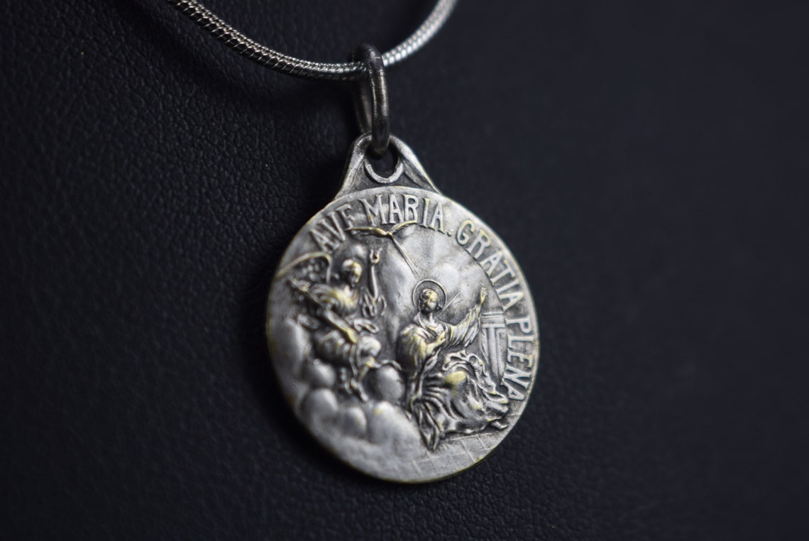 Mary Prayer Medal Annunciation Angel Pendant