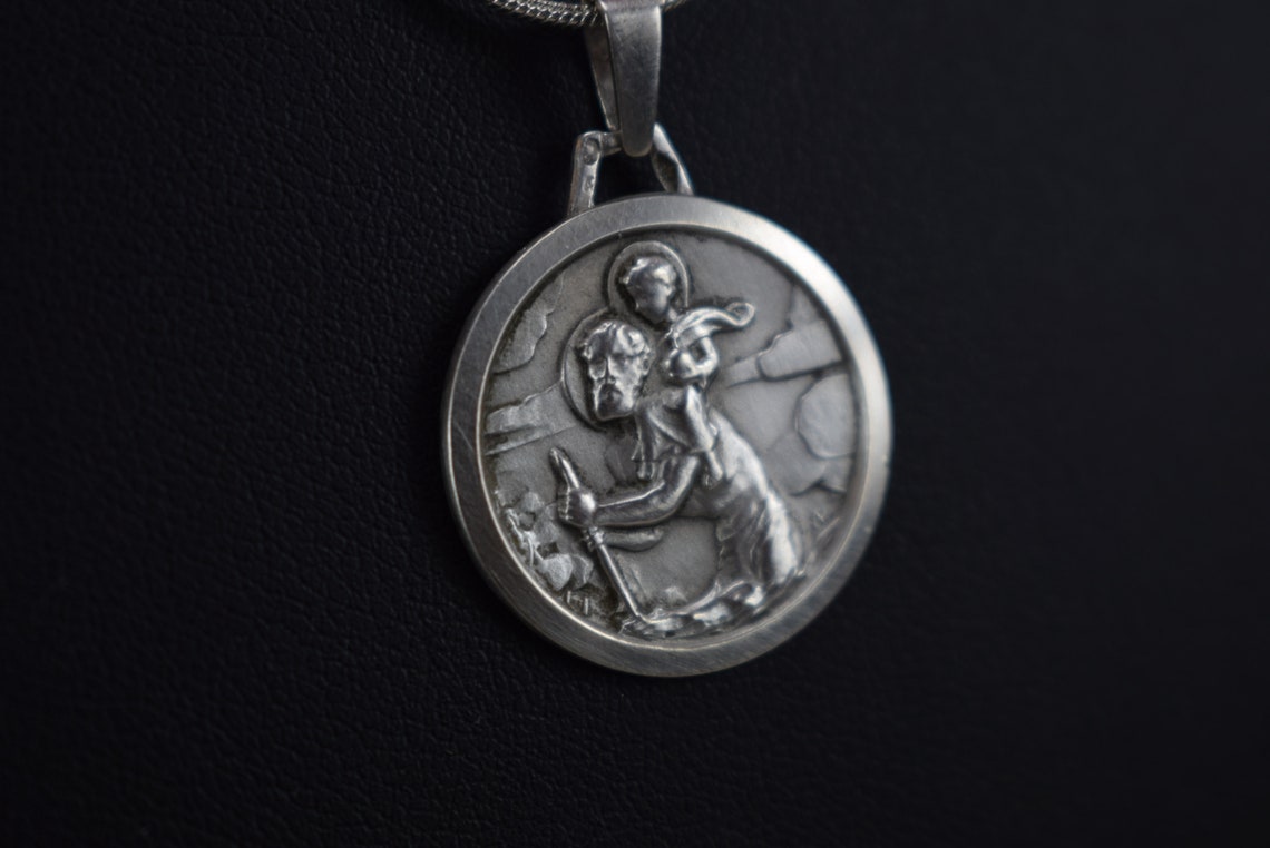 Saint Christopher Sterling Silver Medal Pendant Charm