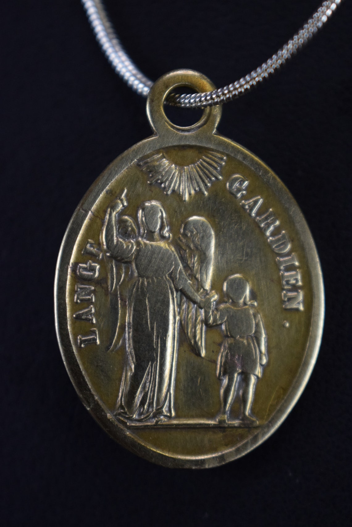 St Joseph and Angel Guardian Medal Pendant Vintage