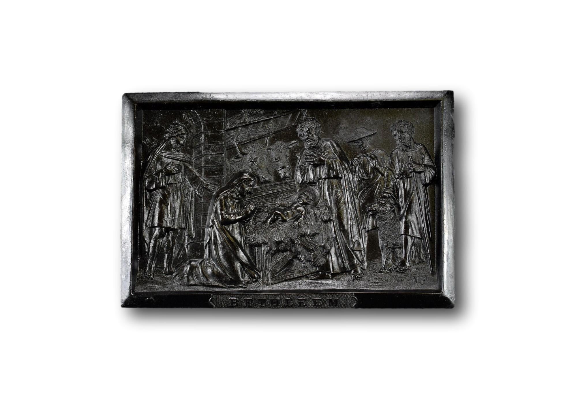 Victorian Black Gutta Percha Wall Frame Christmas Nativity Bethlehem