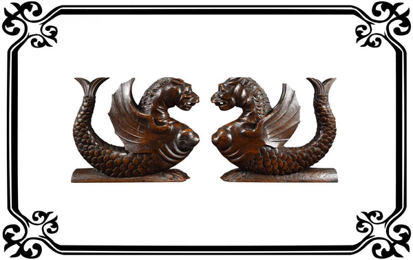 French Carved Wood Griffins - Charmantiques