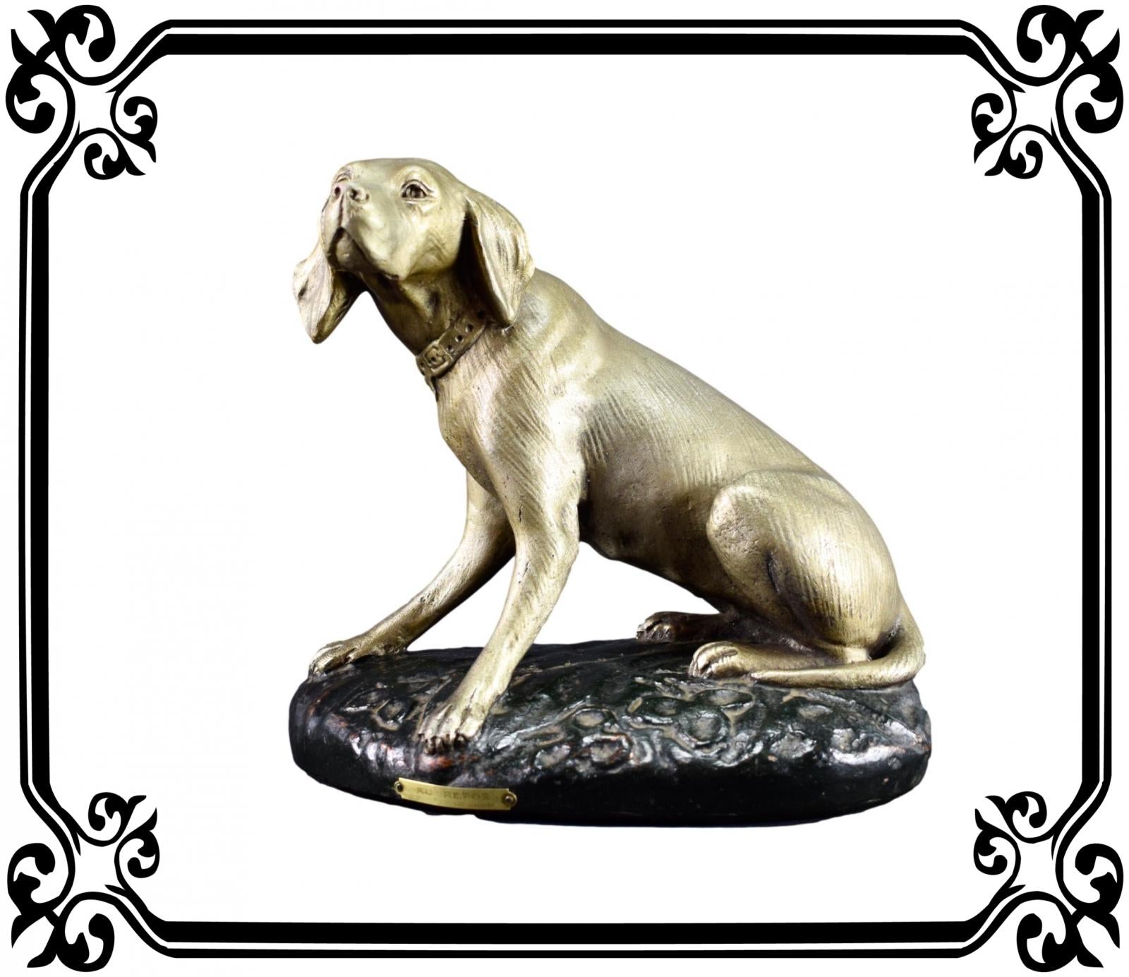 Vintage French Antique Terracotta Hunted Dog signed GARNIER
