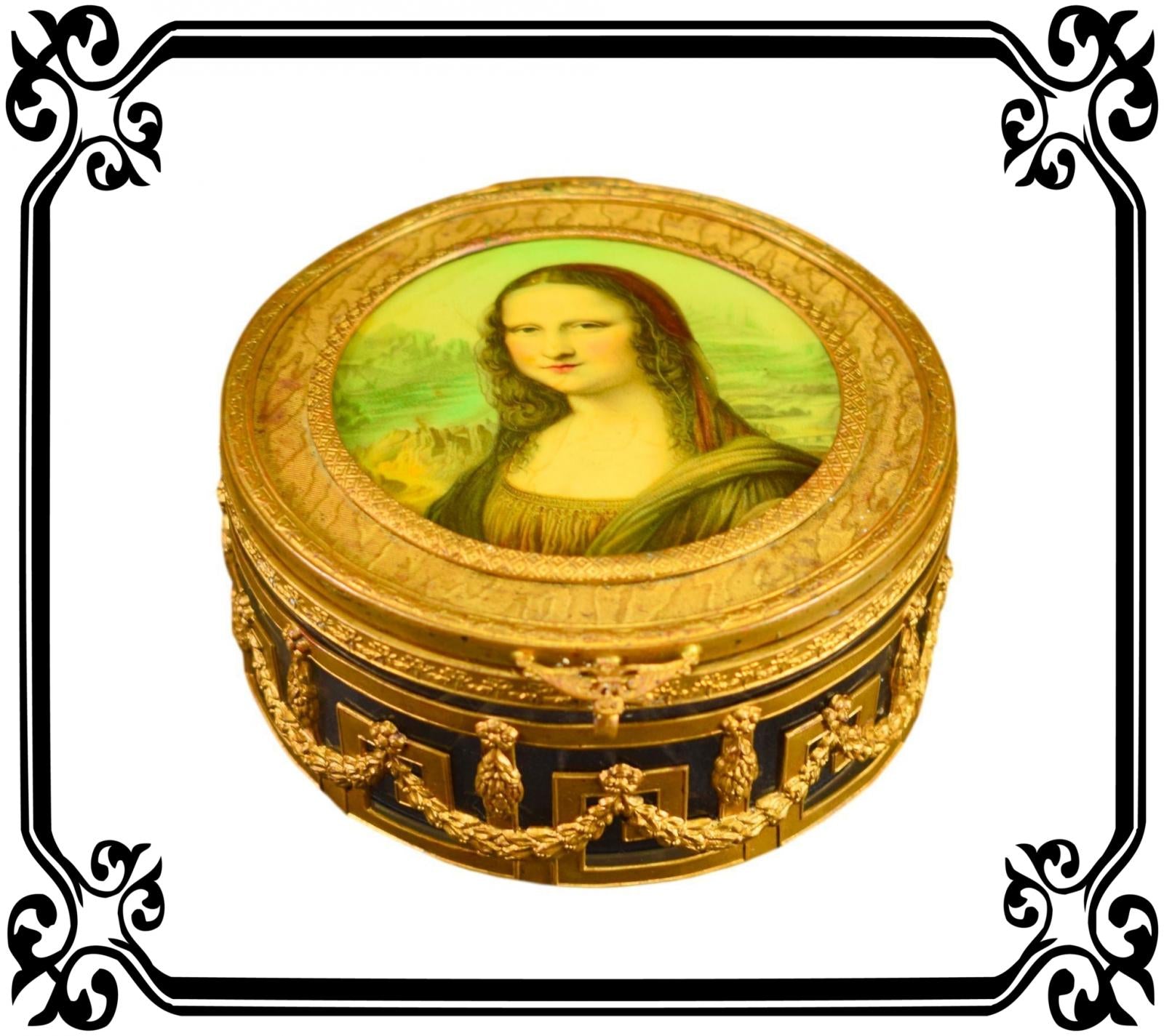 Vintage French Antique Jewelry box decoration of the Mona Lisa 19th 