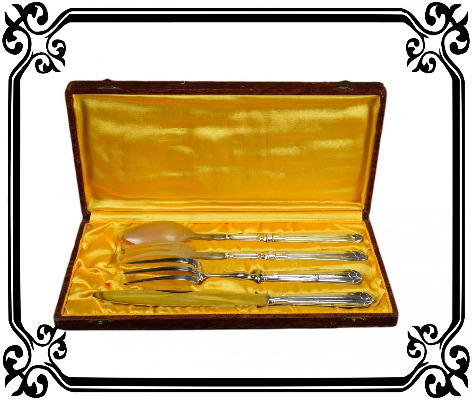 Vintage French Antique Box of 4 solid silver Art Deco Cutlery Sets 