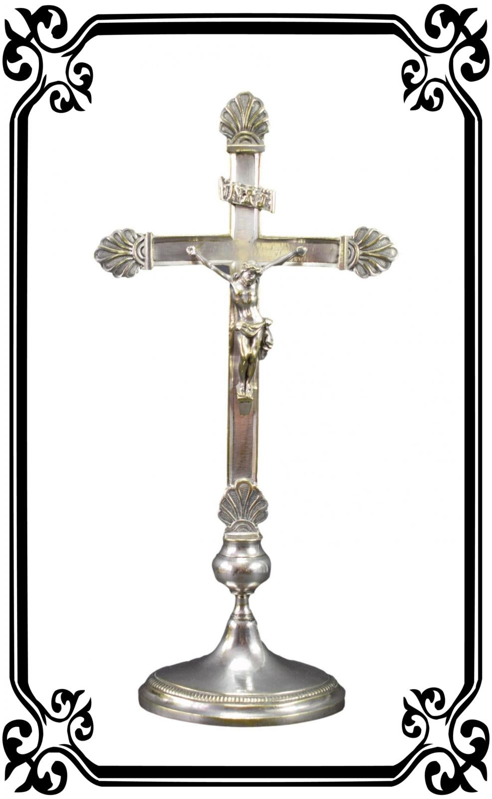 Vintage French Antique Silver Bronze Crucifix 19th