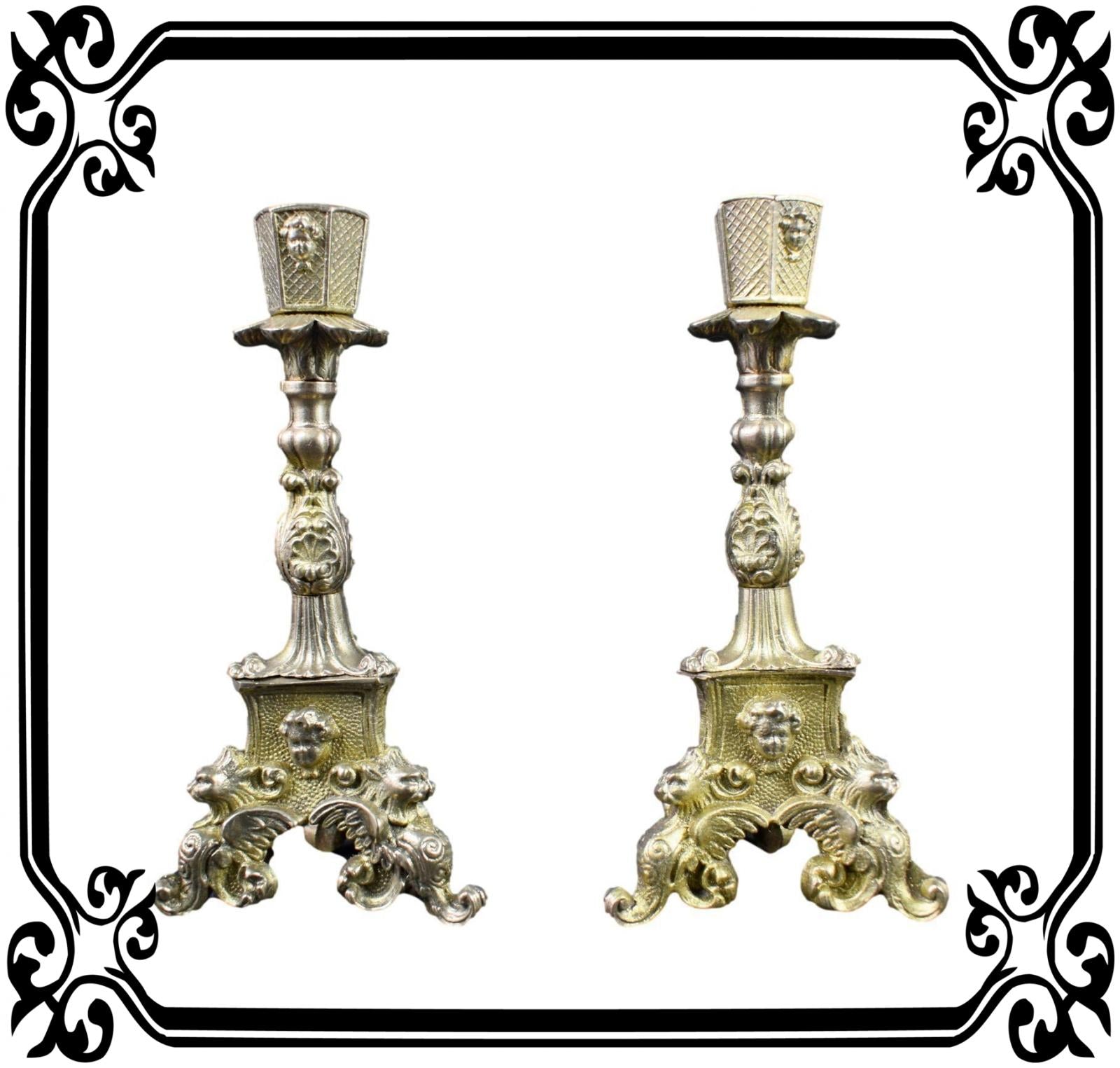 Pair Gothic - Style Wall Candle Holders - Antique CandleSticks