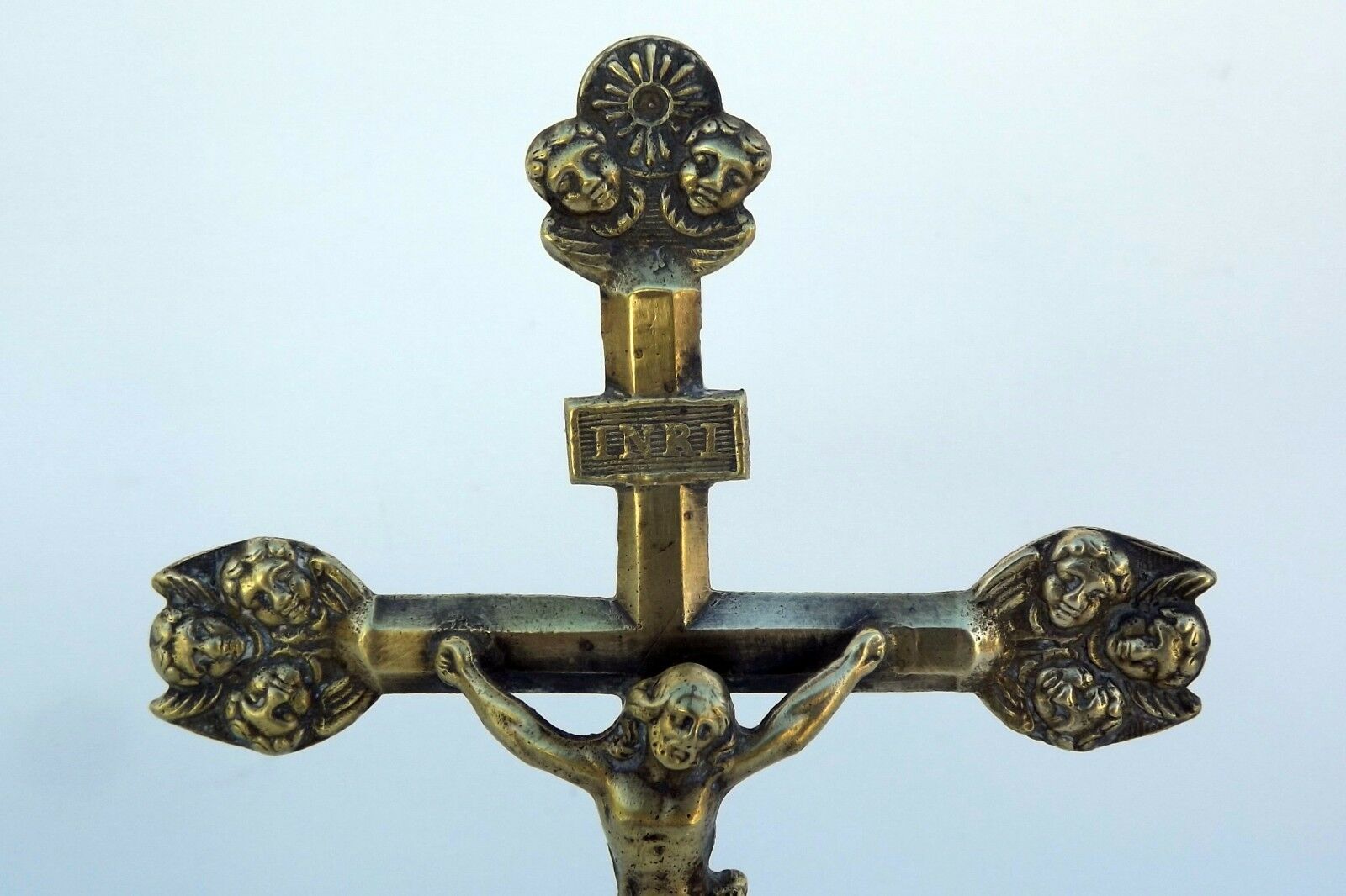 French Antique 18th.c Bronze Christ Crucifix Standing Cross Souvenir of Mission