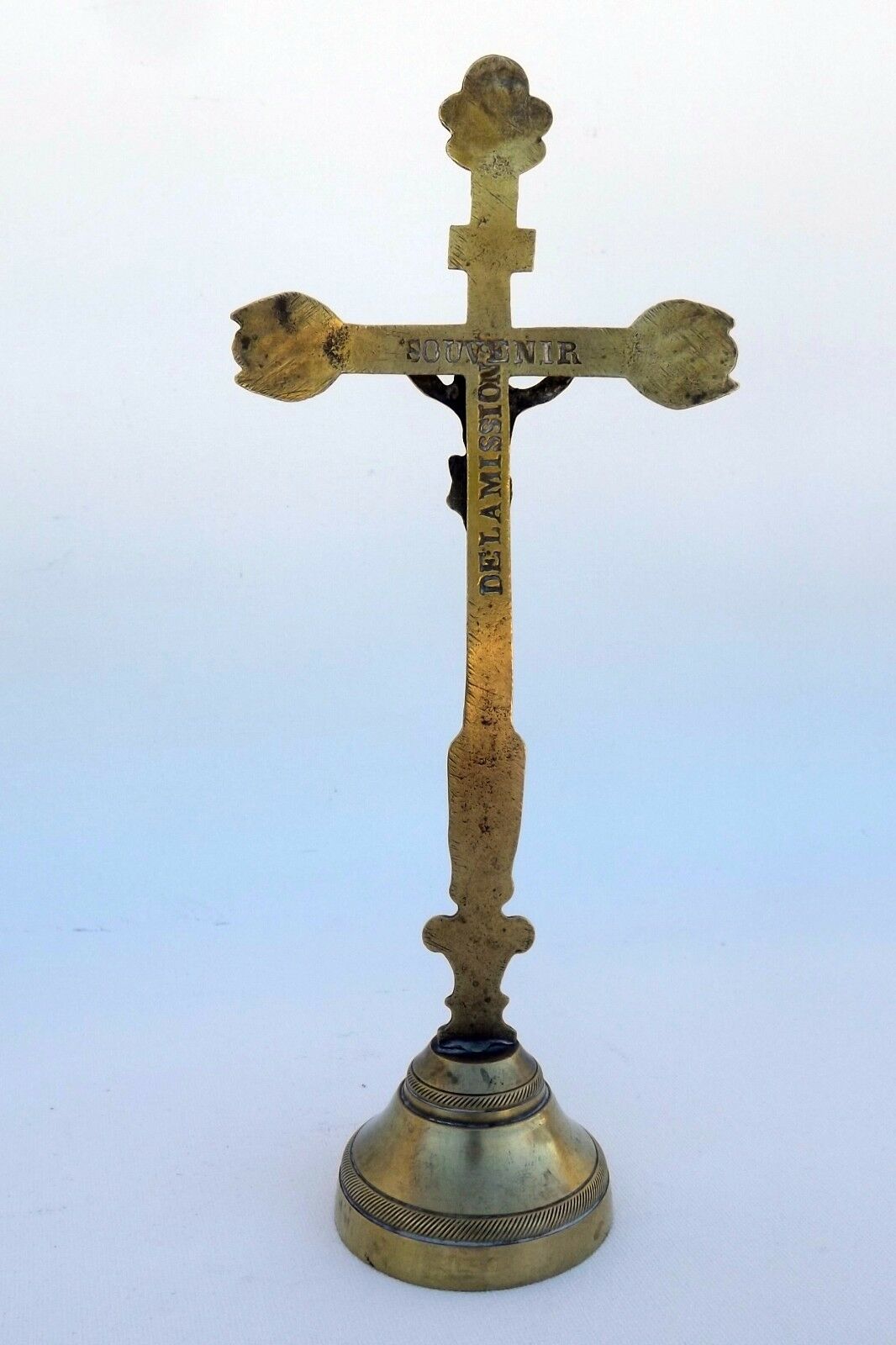 French Antique 18th.c Bronze Christ Crucifix Standing Cross Souvenir of Mission